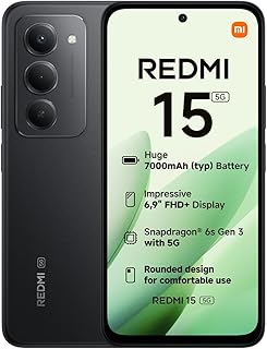 XIAOMI Redmi 15 5G, Smartphone 8+256GB, 6,9" FHD+ DotDisplay 144Hz, Snapdragon® 6s Gen 3, 6nm-proces, Octa-core CPU, 50MP Hoofdcamera, 7000mAh, Zwart, Oplader niet inbegrepen