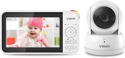Vtech VM924 Video-babyfoon met camera, 5 inch lcd-display, 31 uur batterijduur, nachtzicht, 300 meter bereik, pan-tilt zoom, slaapliedjes, rustgevende geluiden, temperatuursensor
