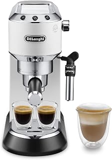 De'Longhi Dedica - Roestvaststalen Pompdruk Espressomachine, voor Gemalen Koffie of Single Dose, Espresso en Cappuccino Maker, 1.3 Liter Tank, Anti-Drip Systeem, EC685.W