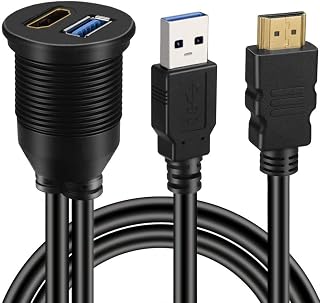 USB 3.0 & HDMI naar HDMI + USB3.0 AUX-verlengingsdashpanel Waterdicht auto-installatiekabel voor auto, boot en motorfiets - 1m
