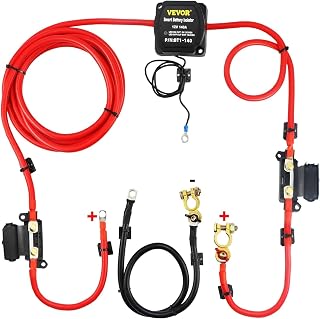 VEVOR Dubbele batterij, scheidingsrelais, 12 V, split charge-kit, 140 A, spanningsgevoelig relaisset -30 tot 105 °C, automatische oplader en kabelset voor vrachtwagen, camper, werkplaats, auto en