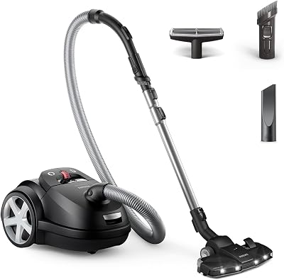 Philips 8000-Serie Stofzuiger met Zak Performer LED - 900W Motor, TriActive+ LED-mondstuk, HEPA, 12 m, Lang Bruikbare Stofzuigerzakken, Deep Black (XD8122/10)