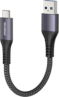 Maxonar USB C kabel kort 20cm/0.2M [10Gbps data] USB3.2 Gen2 Type C Android autokabel QC3.0 3.1A USB A naar C snellader voor Samsung Note20 Galaxy S23/S22/S21/S20 Z Flip 5 Pixel 8 OnePlus 11 grijs