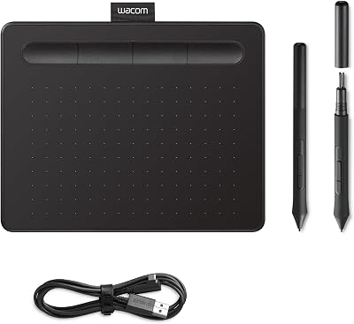 Wacom Intuos S Pen dienblad - mobiel tekentablet (voor schilderen en voor fotobewerking met drukgevoelige 4K pen & 1 softwaredownload) zwart - ideaal voor kantoor thuis en e-learning