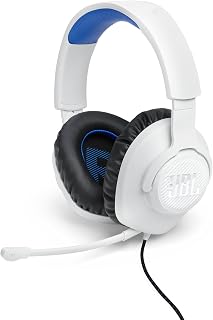 JBL Quantum 100P bedrade over ear gamingheadset in wit/blauw, met afneembare boom mic, ontworpen voor playstation, compatibel met andere consoles | Gaming-headset met kabel en afneembare directionele boommicrofoon, compatibiliteit met meerdere platforms en andere consoles