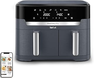 Tefal Dual Easy Fry XXL Heteluchtfriteuse, 11L Dubbele Airfryer met 2 Kamers, 2700W, 8+ Personen, 7 Programma's, Extra Crisp-technologie, Vetarm & Energiebesparend, Antraciet/Grijs, EY942B