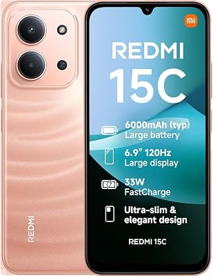 XIAOMI Redmi 15C 4G Smartphone 4GB+256GB, Massive 6000mAH Battery, 120Hz 6.9" Display, Stylish Design, 50MP AI Dual Camera, 33W Fast Charging Twilight Orange (2 Years Warranty+No In-box Charger)