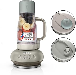 Ninja BlendBoss Blender met draagbare tuimelaar, persoonlijke blender met verwijderbare reisbeker, 3 vooraf ingestelde modi voor auto's, Stone DB351UKST
