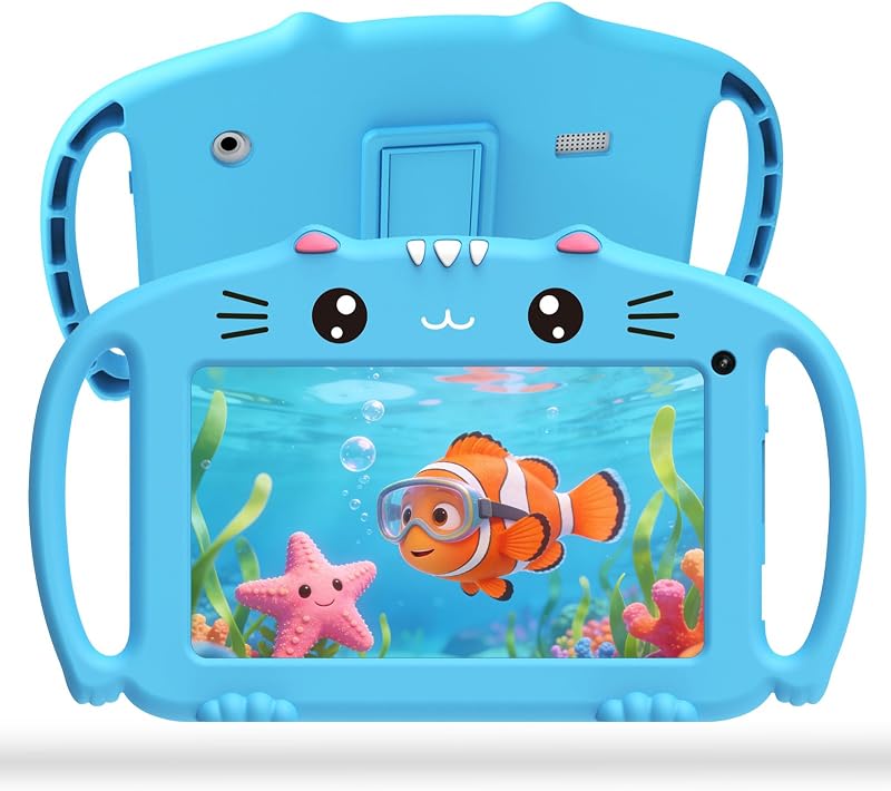 Ascrecem Kinder Tablet 7 Inch Kids Tablet Android met WiFi Quad Core 2GB RAM 32GB ROM Kindvriendelijke hoes Kindertablet Voorgeïnstalleerde educatieve APP Youtube Google Play van 3 tot 14 jaar (Blauw)