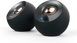 CREATIVE CT-PEBBLEV2-BK Pebble V2 - Minimalistische 2.0-luidsprekers met USB-C-voeding, AUX-ingang van 3,5 mm, voeding voor maximaal 8W RMS voor computers en laptops, inclusief Type A-adapter en lange kabel (zwart)