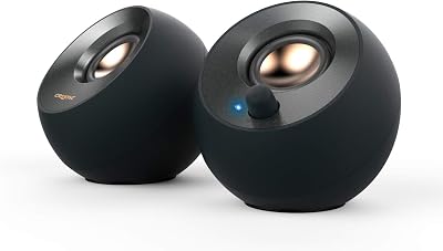 CREATIVE CT-PEBBLEV2-BK Pebble V2 - Minimalistische 2.0-luidsprekers met USB-C-voeding, AUX-ingang van 3,5 mm, voeding voor maximaal 8W RMS voor computers en laptops, inclusief Type A-adapter en lange kabel (zwart)
