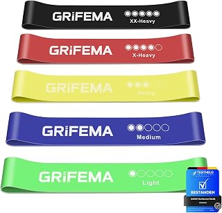 GRIFEMA GA5001 Weerstandsbanden/Fitnessband, 5 Verschillende Weerstandsniveaus Geschikt voor Yoga, Krachttraining en Pilates, Wordt Geleverd met Trainingsgids en Opbergtas