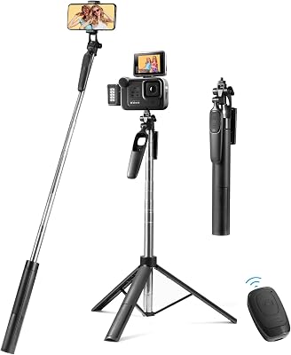 Vinabo 3-in-1 Bluetooth-selfiestick, statief voor smartphone, 160 cm, intrekbare selfiestick, smartphone-stabilisator met afneembare afstandsbediening en 360 graden draaibaar, voor iPhone, Galaxy,