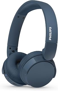 PHILIPS TAH4209BL Lightweight On Ear draadloze Bluetooth Headphones met Passive Noise Isolation - 55 uur afspeeltijd, natuurlijk geluid, heldere gesprekken, Dynamic Bass, 2 uur USB-laden - Blauw