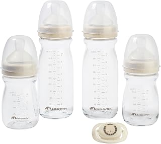 Bebeconfort Physio Air Care Glass Bottle Kit, Babyflessen Set Glas Anti-Colic, Essentials voor Pasgeborenen, 0+ Maanden, Inclusief Flesvoeding, Fysiologisch Gevormde Fopspeen en Siliconen Spenen