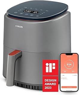 COSORI Intelligente olievrije friteuse 3,8 l, 75-230 °C, 1500 W, Amazon Exclusive, luchtfriteuse met app-recepten, 7 programma's, gezond voor 1-3 personen, vaatwasmachinebestendig, grijs