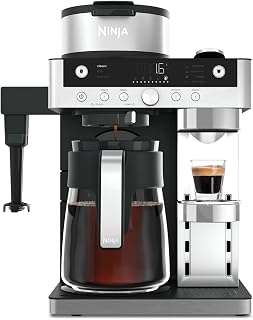 Ninja Prestige 2-in-1 koffiezetapparaat met ingebouwde melkopschuimer voor filterkoffie en capsules, maak lattes, ijskoffie en flat whites, Zwart CFN802EU