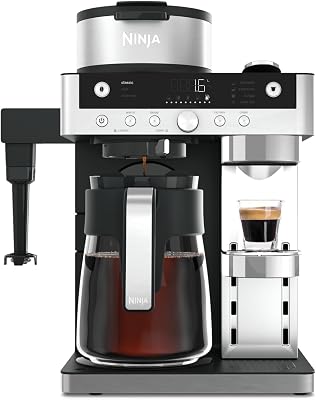 Ninja Prestige 2-in-1 koffiezetapparaat met ingebouwde melkopschuimer voor filterkoffie en capsules, maak lattes, ijskoffie en flat whites, Zwart CFN802EU