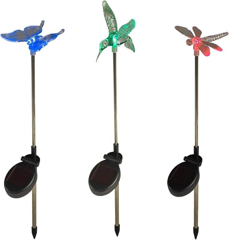 Lights4fun Set van 3 lichtgevende Libelle & Kolibrie LED-bakens op - outlet/retourdeal