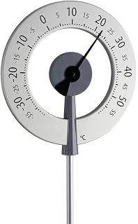 TFA Dostmann LOLLIPOP modern design tuinthermometer, 12.2055.10, analoge temperatuurmeter voor gebruik in de tuin, weerbestendig, grote cijfers, aluminium, zilver/grijs, (L) 240 x (B) 55 x (H) 950 mm