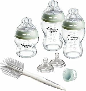 Tommee Tippee Startset voor pasgeborenen Natural Start-glas, anti-koliekflessen, 150 ml en 250 ml, spenen imiteren de vorm van de moederborst met langzame en gemiddelde stroom, zelfsteriliserend