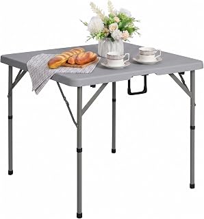 HollyHOME Klaptafel Campingtafel Keuken Tafel 87cm, Picknicktafel Vierkant Tafel met Handvat voor Tuin Barbecue Feest, Buiten & Binnen, Grijs