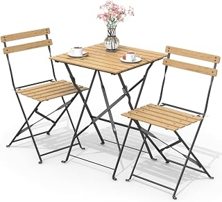 vounot Bistroset voor buiten, 3-delig, met tafel en 2 klapstoelen van hout, voor balkon, terras en tuin