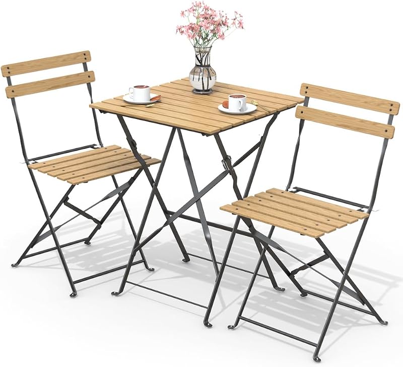 vounot Bistroset voor buiten, 3-delig, met tafel en 2 klapstoelen van hout, voor balkon, terras en tuin