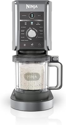 Ninja CREAMi Deluxe NC502EU IJs- en ijsdrankmachine met 2 bekers, 10 functies, maakt ijs, gelato, sorbet, bevroren yoghurt, milkshakes, slushi en meer, 2-in-1 smaakoptie, zilver