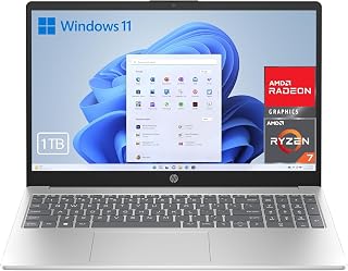 HP Laptop 39,6 cm (15,6 inch) FHD AMD Ryzen 7-7730U, 32GB RAM, 1000GB SSD, AMD Radeon Graphics, Windows 11, Copilot + PC, zilver, Spaans QWERTY-toetsenbord, 32 GB, 1000 GB