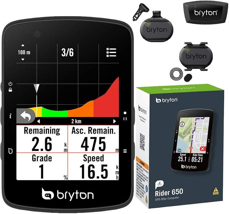 Bryton Rider 650T GPS fietscomputer met dual sensor kit en HRM - outlet/retourdeal