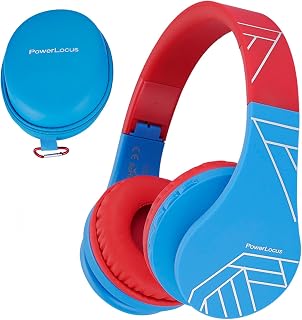 PowerLocus Bluetooth Koptelefoons voor Kinderen, Draadloze Koptelefoon met Microfoon Over-Ear (Blau/Rot)