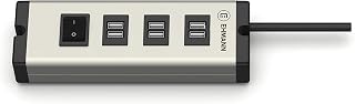 EHMANN 0601x09032031 Universeel aluminium, USB-multilader 6-poorts (6,3 A), 1,5 m voedingskabel, voor het opladen van smartphone, tablet, enz.
