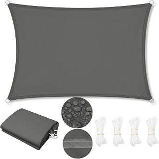 WOLTU Zonnezeil van PES, polyester 200 g/m², waterdicht zonnezeil voor buiten, zonwering, met D-ringen en touwen, voor balkon, pergola, 2 x 3 m, donkergrijs