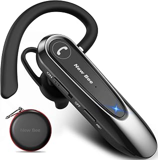 New Bee Draadloze Bluetooth-headset met Dual Mic V5.0, handsfree, bluetooth, hoofdtelefoon met 20 uur gesprekstijd, microfoon, mute, verbinding van twee apparaten voor iPhone, Android en pc