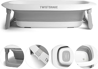 Twistshake Opvouwbaar en Antislip Babybadje | Ergonomisch Inklapbaar en Veilig | Draagbare Badkuip voor Baby's | Douchebad voor Peuters | Geschikt voor 0+ Maanden | Capaciteit: 30L | Grijs Wit