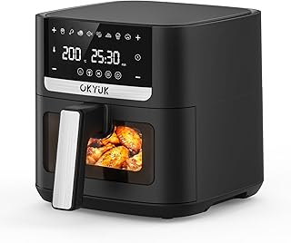 OKYUK Heteluchtfriteuse, 6 liter, airfryer XL, 1200 W, friteuse zonder olie, met metalen binnenruimte, heteluchtfriteuse, Air Fryer, 8 programma's, digitaal led-display, timer, gebruiksvriendelijk, 80