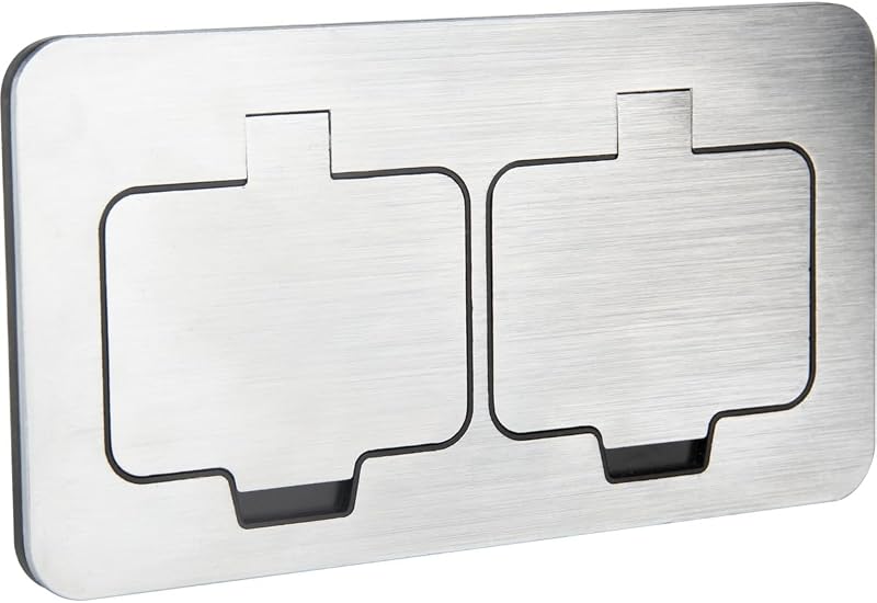 Protec - Dubbel vloerstopcontact, waterdicht, initiaal, 16 A, 2P+T, IP55, geborsteld metaal