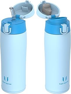 Super Sparrow Geïsoleerde Waterfles - Reismok - 350ml, 500ml, 750ml, 950ml - Roestvrijstalen Drinkflessen - BPA-vrij - Lekvrije Metalen Fles - Inclusief 2 Dopjes: Rietjesdop & Drinktuitdop