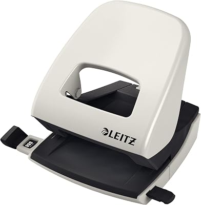 Leitz Kantoor perforator van metaal, voor 30 vellen, geleiderail met formaataanduidingen, ergonomisch design, grijs, 50080085
