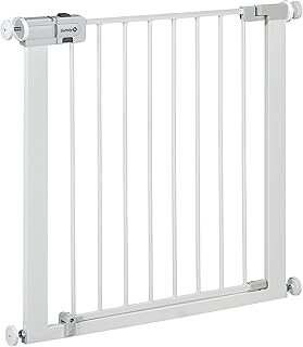 Safety 1st SecureTech Gate, Traphekje Zonder Boren, 73–80 cm (max. 136 cm), Snelsluitend Veiligheidshek Baby, Met één Hand te Openen, Zelfklemmend (Zonder Boren), Tweevoudige Sluiting, Wit