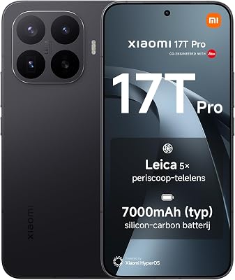 Xiaomi 17T Pro, Smartphone 12+512 GB, 6,83" 144Hz oogzorgscherm, 7000mAh (typ) Silicium-koolstof Batterij, Leica 5x Telelens, 100W HyperCharge, Zwart, 1 jaar extra garantie