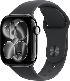 Apple Watch Series 11 GPS 42 mm Smartwatch met kast van gitzwart aluminium, zwart sportbandje (S/M). Slaapscore, conditie bijhouden, gezondheid monitoren, Always‑On display, waterbestendig
