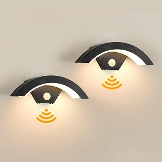 Comely 24W Binnen/Buiten LED Wandlamp met Bewegingssensor, 2 Stuks Waterdichte Buitenwandlamp IP65, LED Buiten Spot voor Tuin, Garage, Patio, Warm Wit 3000K