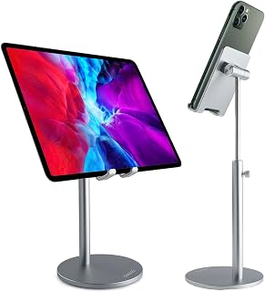 Desire2 Aluminium en Dubbel Draaibare Multihoek Bureaustandaard en Universele Houder voor Tabletten en Smartphones, Zilver