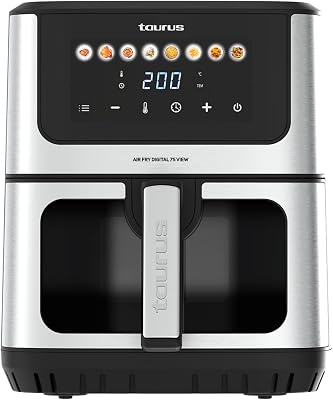 Taurus – Airfryer Air Fry Digital 7S View 1600W, 6,5L, 8 programma’s, Touchscreen, Akoestisch signaal, Gelijkmatige bereiding, BPA- en PFOA-vrij, Cool-touch handgreep, Online receptenboek