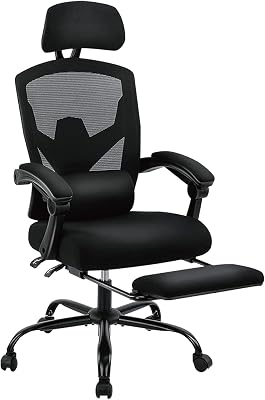 Sweetcrispy Bureau-computer-bureaustoel, gamingstoelen voor volwassenen, high-back mesh rolling draaibare rugleuningstoelen met wielen, comfortabele lendensteun, comfortabele armen, zwart
