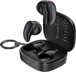 Belkin SoundForm Anywhere Oordopjes Draadloos, Lichte Oortjes voor Zijslapers, Langdurig Comfortabel, Bluetooth 6.0, 26 Uur batterij, IPX4, Draadloze Oordopjes voor Slapen, Sporten en Meer - Zwart
