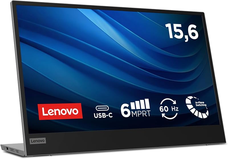 Lenovo L15 draagbare monitor, 15,6 inch FullHD IPS-display, 60 Hz, 6 Ms, USB-C-ingang, kantelverstelbaar, grijs