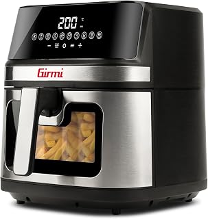 Girmi FG80 luchtfriteuse, 8 liter, 2200 W, digitaal display, 10 programma's, capaciteit 8 liter, kookkamer van metaal, dubbele weerstand, inclusief receptenboek, zwart/roestvrij staal